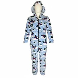 Vineyard Vines Holiday Blue Snowman One-Piece Hooded Pajamas. Boys/Girls 7.